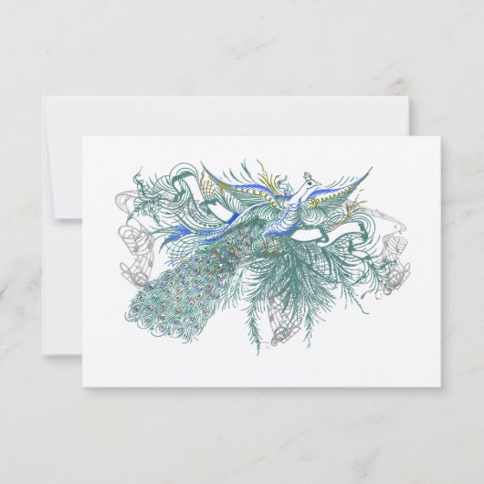 ミュージカルヴィンテージクジャク結婚鳥の応答カード 出欠カード (正面)