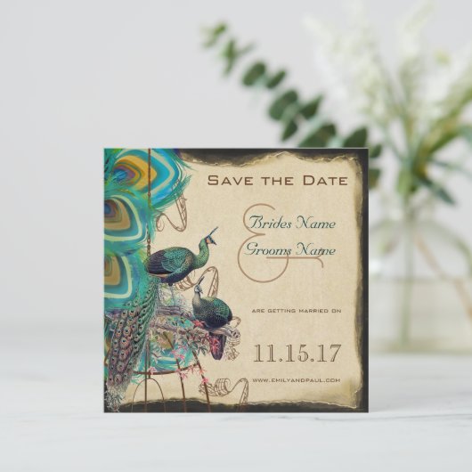 ミュージカル孔雀の鳥かご愛の鳥の日付を保存 招待状 (スタンド正面)