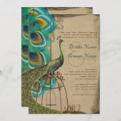 ミュージカル孔雀バードケージフェザー結婚 招待状 (正面/裏面)