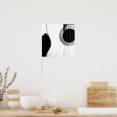 ミュージカル抽象芸術アコースティックギターブラックとホワイト ポスター (キッチン)