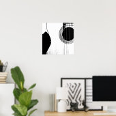 ミュージカル抽象芸術アコースティックギターブラックとホワイト ポスター (ホームオフィス)