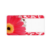 ミュージカル明るい赤紫色ガーベラデイジーラセットハート ラベル (正面)