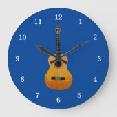 ミュージカル楽器アコースティックギターブルー ラージ壁時計 (正面)