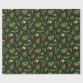 ミュージカル楽器クリスマスパターンダークグリーン ラッピングペーパー (フラット)