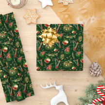 ミュージカル楽器クリスマスパターンダークグリーン