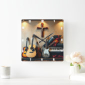 ミュージカル楽器クロスシャドウエレクトリックギター スクエア壁時計 (ホーム)