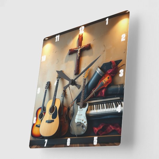 ミュージカル楽器クロスシャドウエレクトリックギター スクエア壁時計 (傾斜)