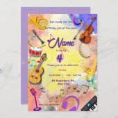 ミュージカル楽器テーマキッズB'day 招待状 (正面/裏面)