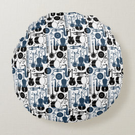 ミュージカル楽器パターンデザイン2トーン ラウンドクッション