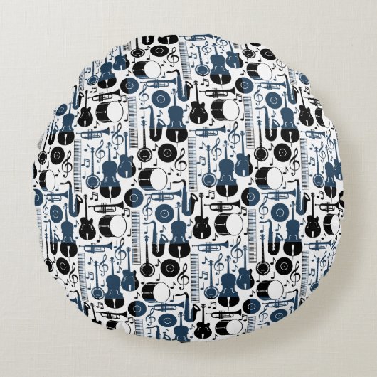 ミュージカル楽器パターンデザイン2トーン ラウンドクッション (正面)