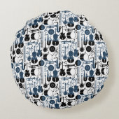 ミュージカル楽器パターンデザイン2トーン ラウンドクッション (裏面)