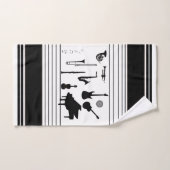 ミュージカル楽器ブラック&ホワイト バスタオルセット (ハンドタオル)