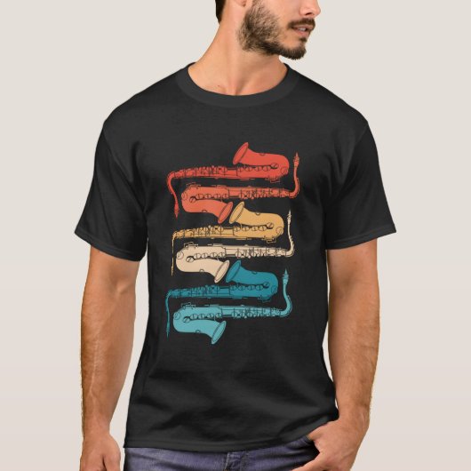 ミュージカル楽器レトロ音楽ギフトサクソフォン Tシャツ (正面)