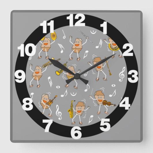 ミュージカル楽器ロック大時計 スクエア壁時計 (正面)