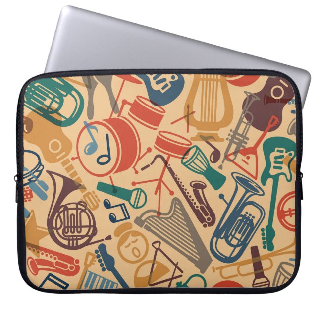 ミュージカル楽器ヴィンテージシームレスな背景 ラップトップスリーブ (正面)