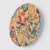 ミュージカル楽器ヴィンテージシームレスな背景 ラージ壁時計 (傾斜)