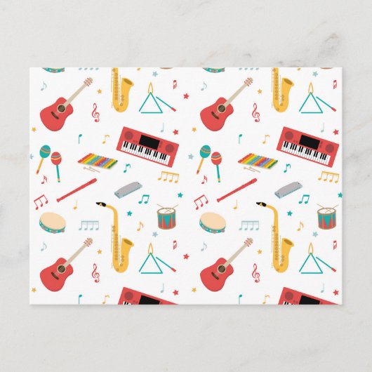 ミュージカル楽器音楽テーマパターン シーズンポストカード (正面)