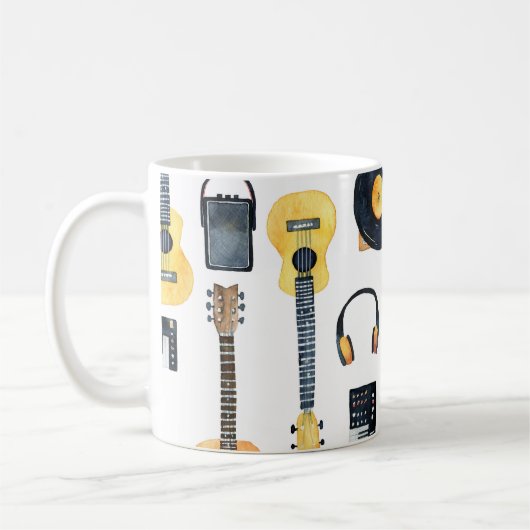 ミュージカル楽器：シームレスな水色 コーヒーマグカップ (左)