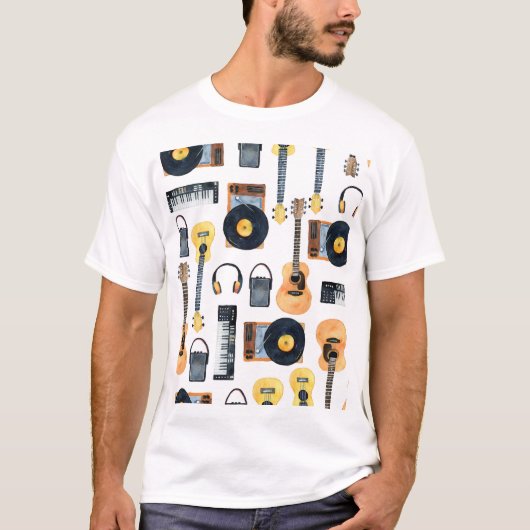 ミュージカル楽器：シームレスな水色 Tシャツ (正面)