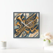 ミュージカル楽器 スクエア壁時計 (ホーム)