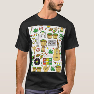 ミュージカル楽器:レゲエのシームレスな背景 Tシャツ