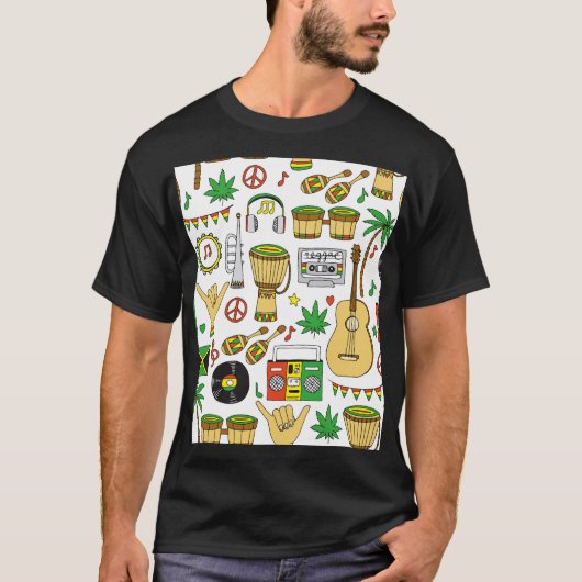 ミュージカル楽器:レゲエのシームレスな背景 Tシャツ (正面)