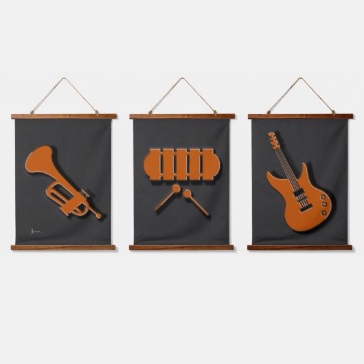 ミュージカル楽器、3つのセット 吊り下げ型タペストリー (トリプル)
