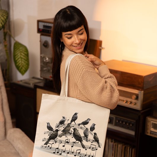 ミュージカル構図3dに座っているブラックバード トートバッグ