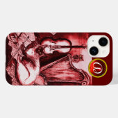 ミュージカル猫とフクロウを入れた赤ルビー宝石モノグラム Case-Mate iPhoneケース (裏面 (横))