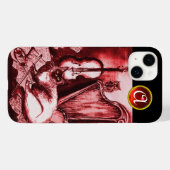 ミュージカル猫とフクロウを入れた赤ルビー宝石モノグラム Case-Mate iPhoneケース (裏面 (横))