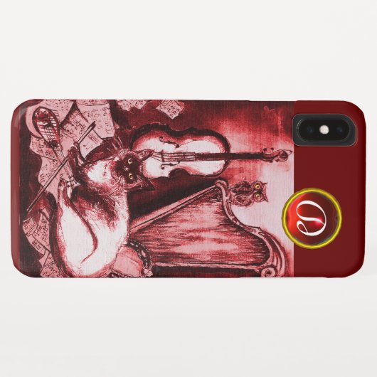 ミュージカル猫とフクロウを入れた赤ルビー宝石モノグラム Case-Mate iPhoneケース (裏面(横))