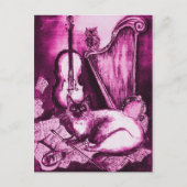 ミュージカル猫とフクロウ、ピンクバイオレットとホワイト ポストカード (正面)