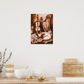 ミュージカル猫とフクロウ、ブラウンとホワイト ポスター (キッチン)