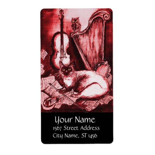 ミュージカル猫とフクロウ、赤白ブラック ラベル (正面)