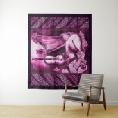 ミュージカル猫、フクロウ、バイオリン、ハープピンクパープルミュージック タペストリー (インサイチュ)