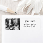 ミュージカル猫、フクロウ、バイオリン、ハープ白黒グレイ音楽 ラベル (インサイチュ)