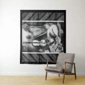 ミュージカル猫、フクロウ、ヴァイオリン、ハープ白黒音楽 タペストリー (インサイチュ)