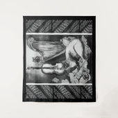 ミュージカル猫、フクロウ、ヴァイオリン、ハープ白黒音楽 タペストリー (正面)