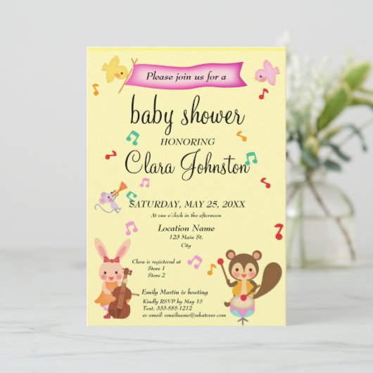 ミュージカル男女兼用動物赤ちゃんシャワー 招待状 (スタンド正面)