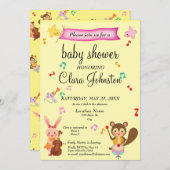 ミュージカル男女兼用動物赤ちゃんシャワー 招待状 (正面/裏面)