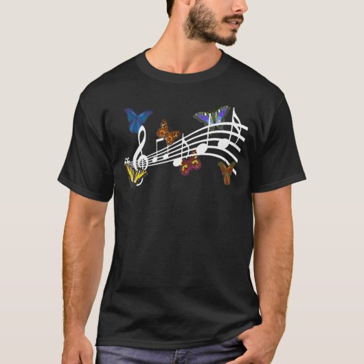 ミュージカル蝶の音楽グラフカラフルアート Tシャツ (正面)
