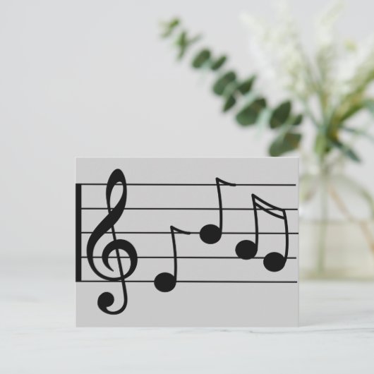 ミュージカル表記トレブルクレフ、 音符記号とスタッフ ポストカード (スタンド正面)