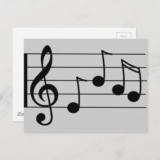 ミュージカル表記トレブルクレフ、 音符記号とスタッフ ポストカード (正面/裏面)