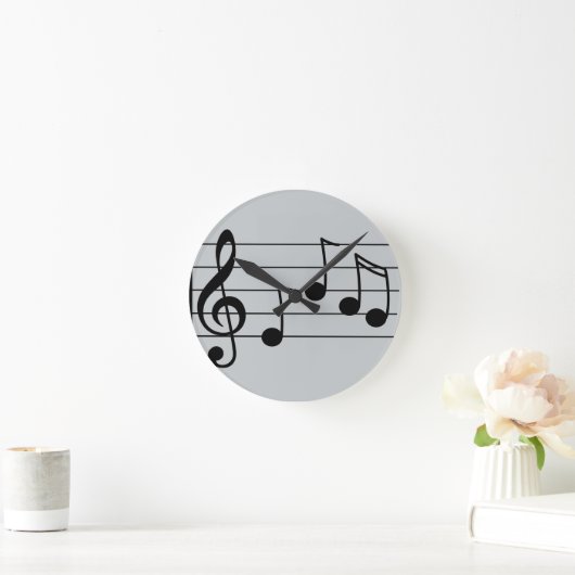 ミュージカル表記トレブルクレフ、 音符記号とスタッフ ラウンド壁時計 (ホーム)