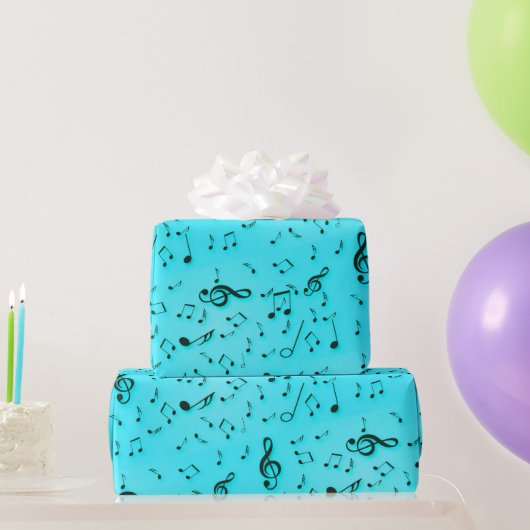 ミュージカル記号オンアクア ラッピングペーパー (パーティーギフト)
