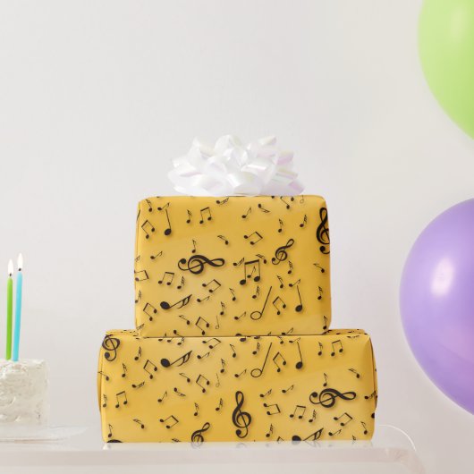 ミュージカル記号オン金ゴールド ラッピングペーパー (パーティーギフト)