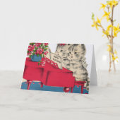 ミュージカル誕生日子猫 カード (黄色い花)