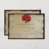 ミュージカル金ゴールドオレンジプラムハートリーフツリーウェディング 出欠カード (正面/裏面)