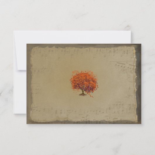 ミュージカル金ゴールドオレンジプラムハートリーフツリーウェディング 出欠カード (裏面)