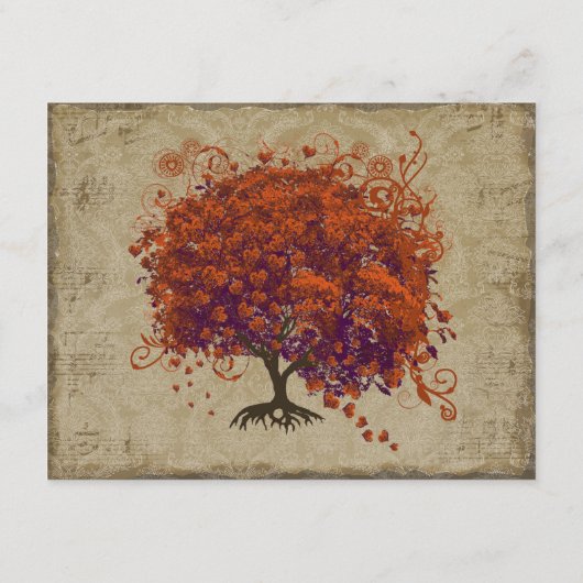 ミュージカル金ゴールドダークオレンジプラムハート葉樹 エンクロージャーカード (裏面)